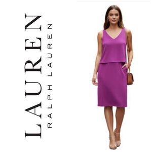 Lauren Ralph Lauren Layered Jersey V-Back Sleeveless Dress Purple